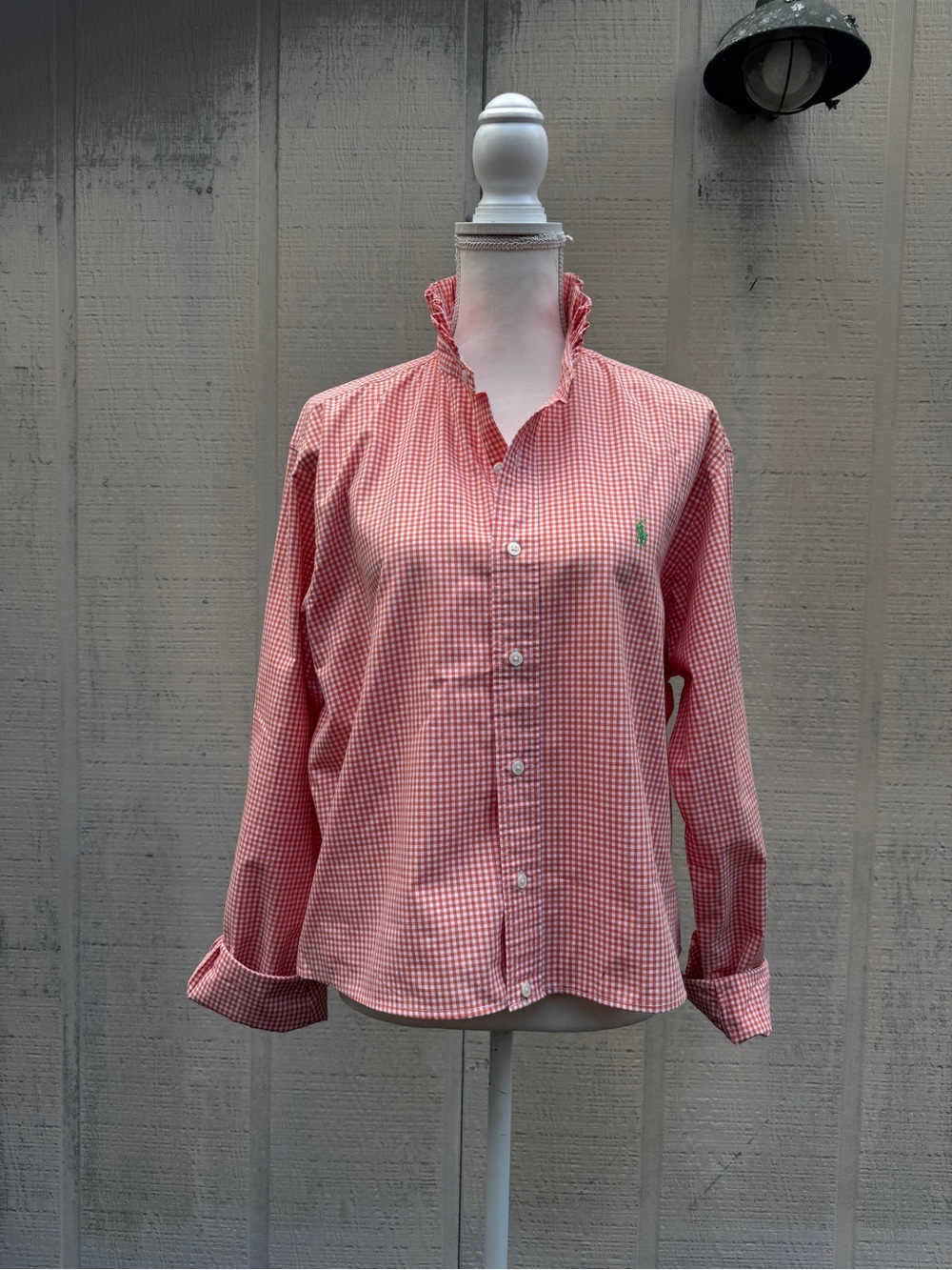 Ralph Lauren Orange Gingham
Cropped Refashioned Ruffle Collar
Button-Down